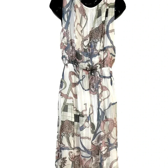 Bellambra Italian Silk Blend Floral Leopard Womens Sleeveless Maxi Dress large - Picture 2 of 8